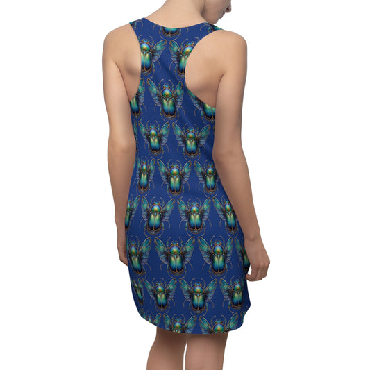 Women's Cut & Sew Racerback Dress (AOP) Scarabs on Dark Blue