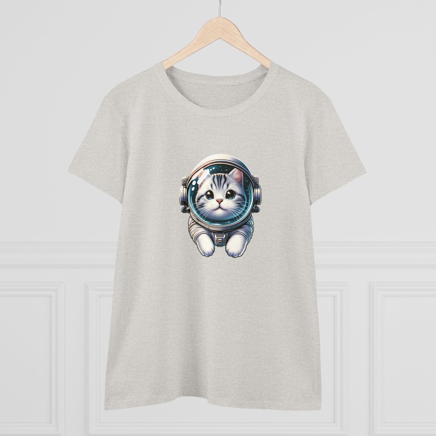 Space Cat, Gray Tiger Kitty, Women's Midweight Cotton Tee