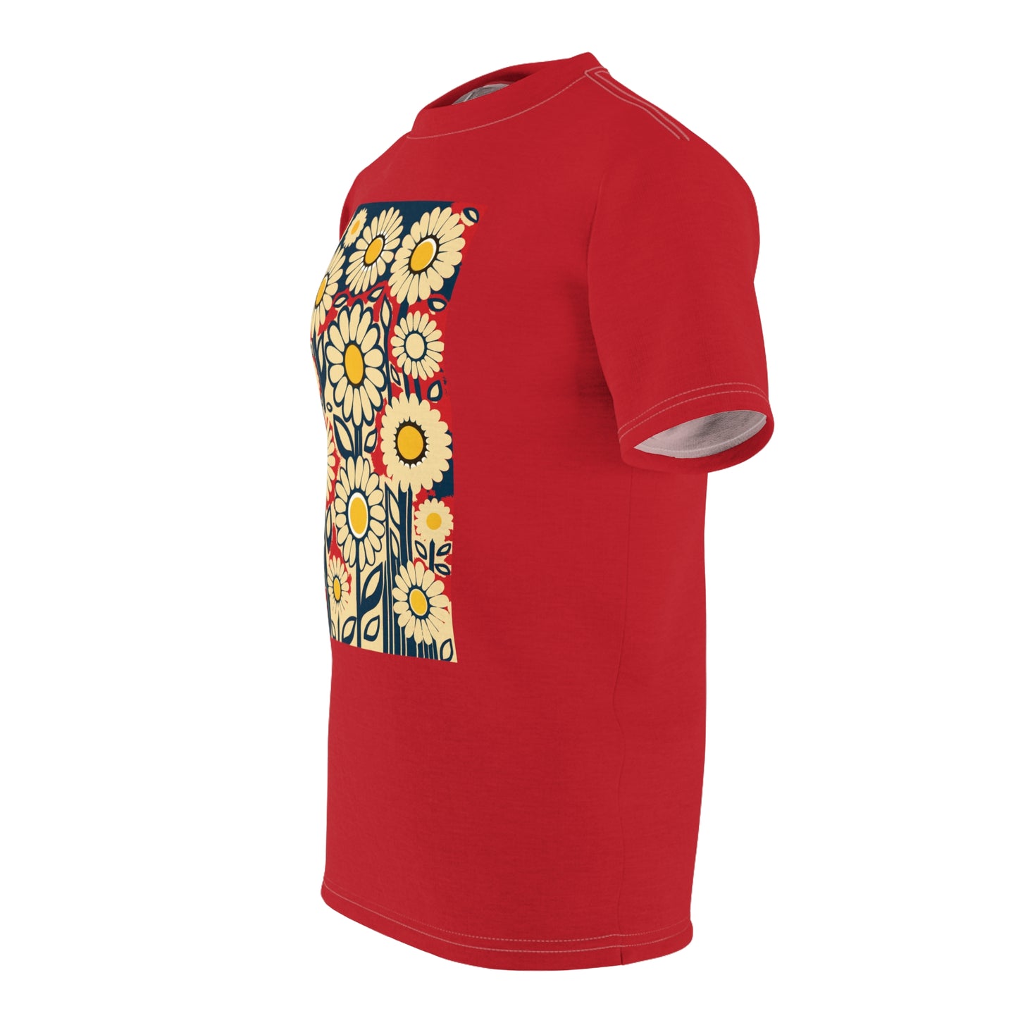 Unisex Tee AOP Patriotic Daisies on red