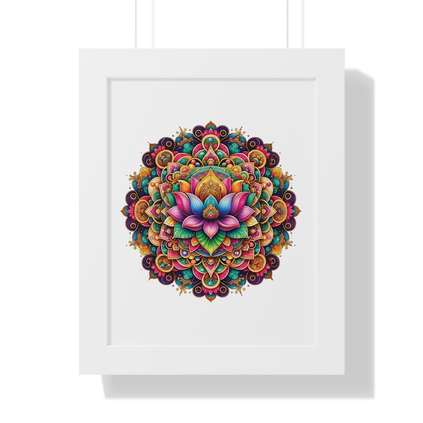 Framed Vertical Poster Lotus Mandala on white bg