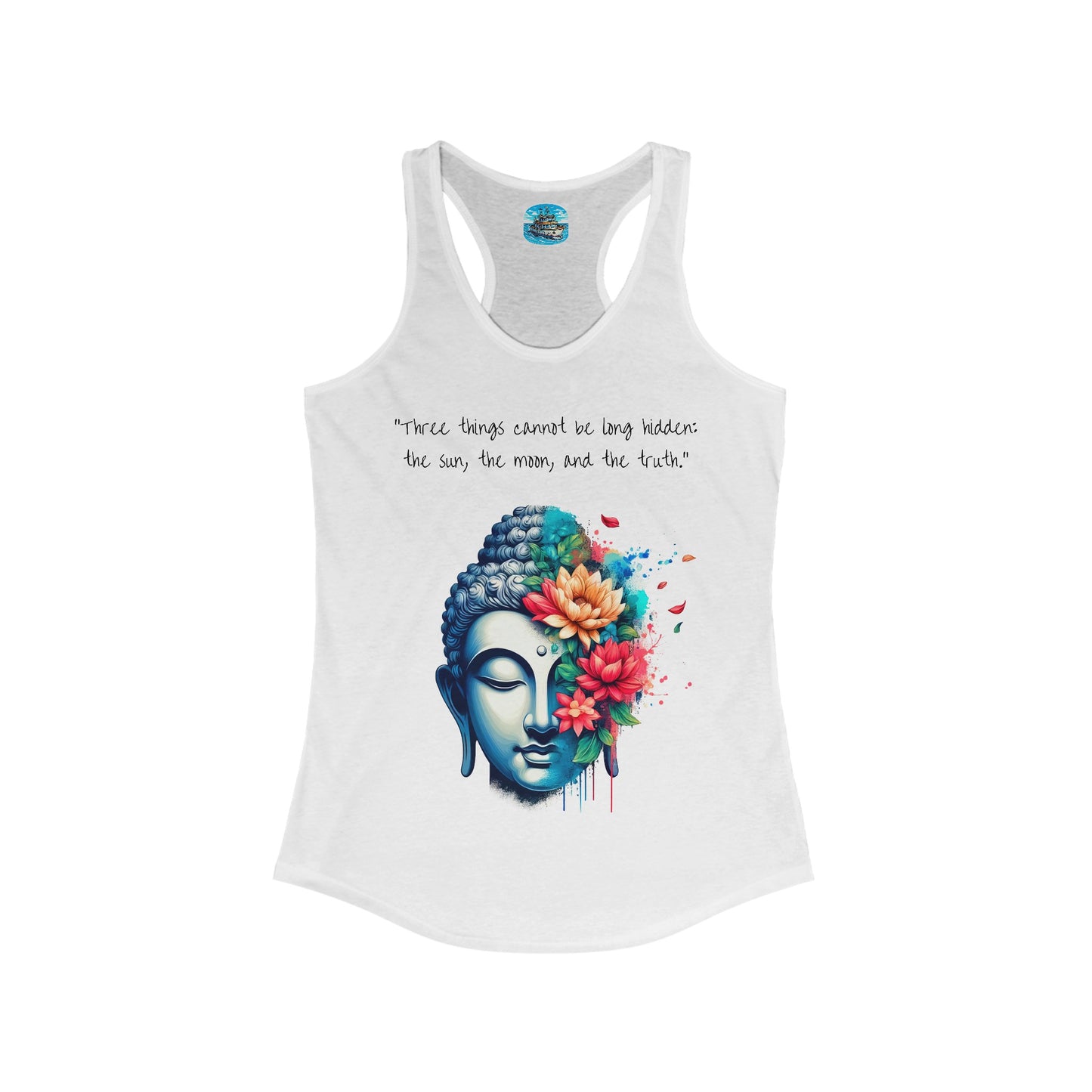 Women's Ideal Racerback Tank, Buddha Head, Three Things