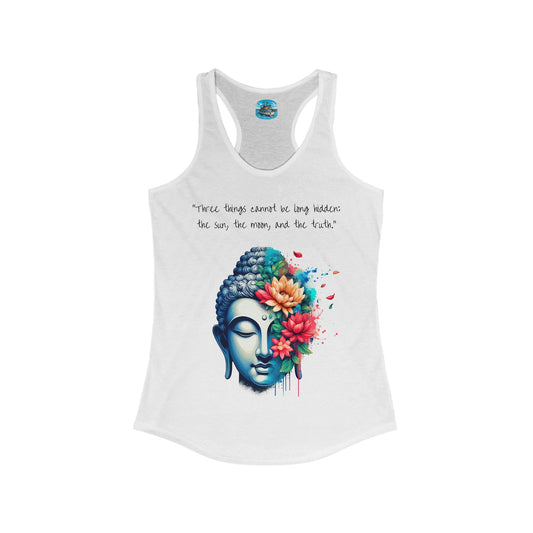 Women's Ideal Racerback Tank, Buddha Head, Three Things