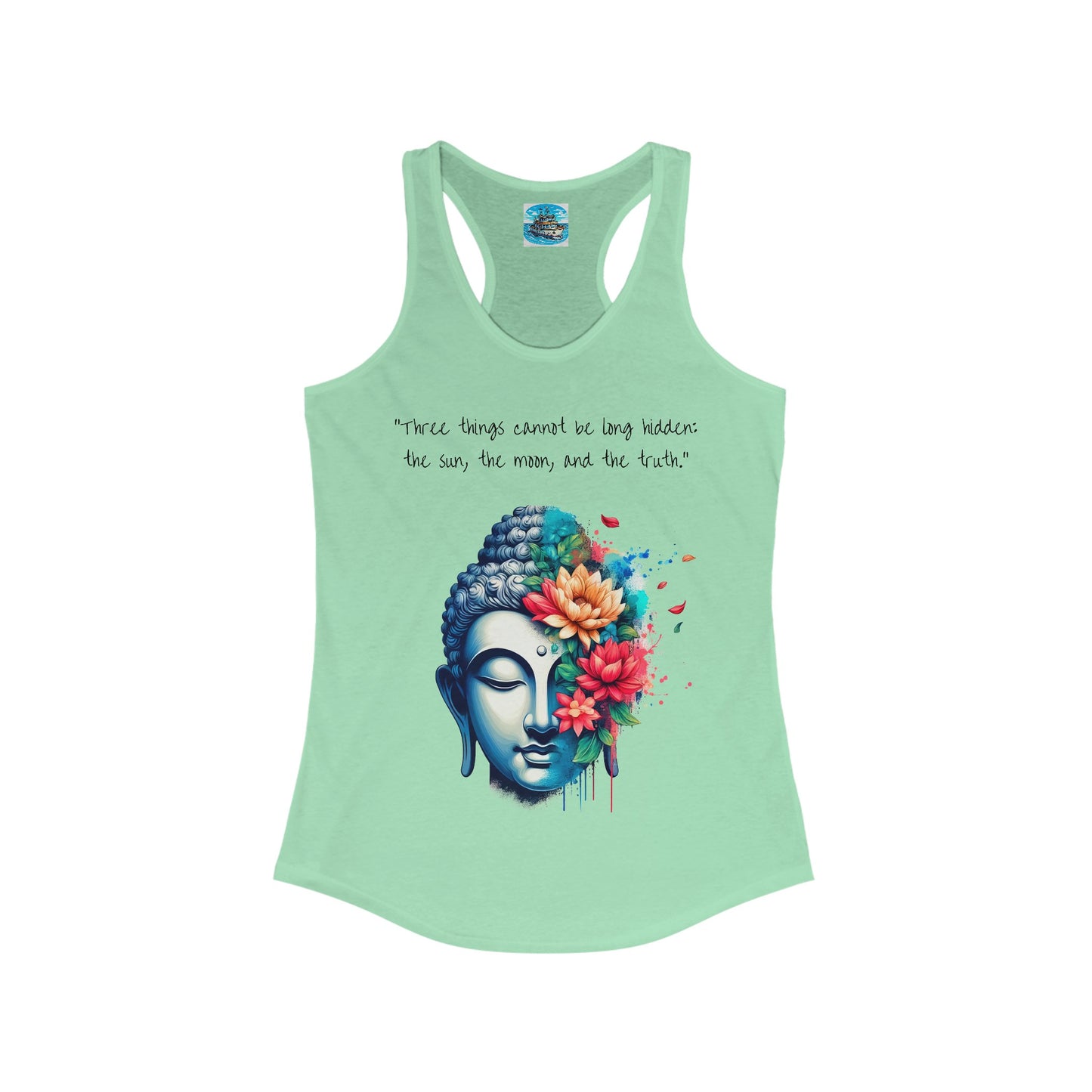 Women's Ideal Racerback Tank, Buddha Head, Three Things