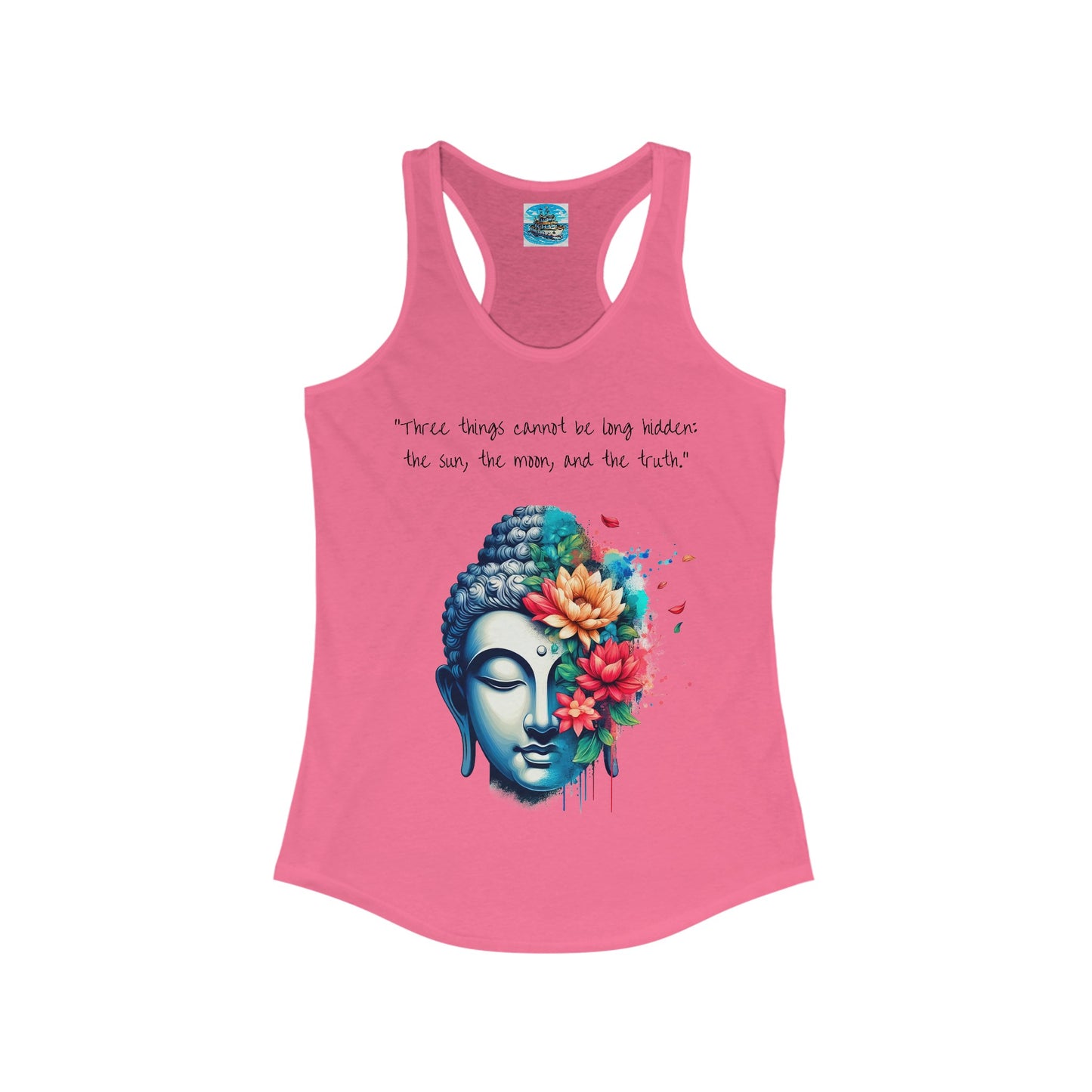 Women's Ideal Racerback Tank, Buddha Head, Three Things