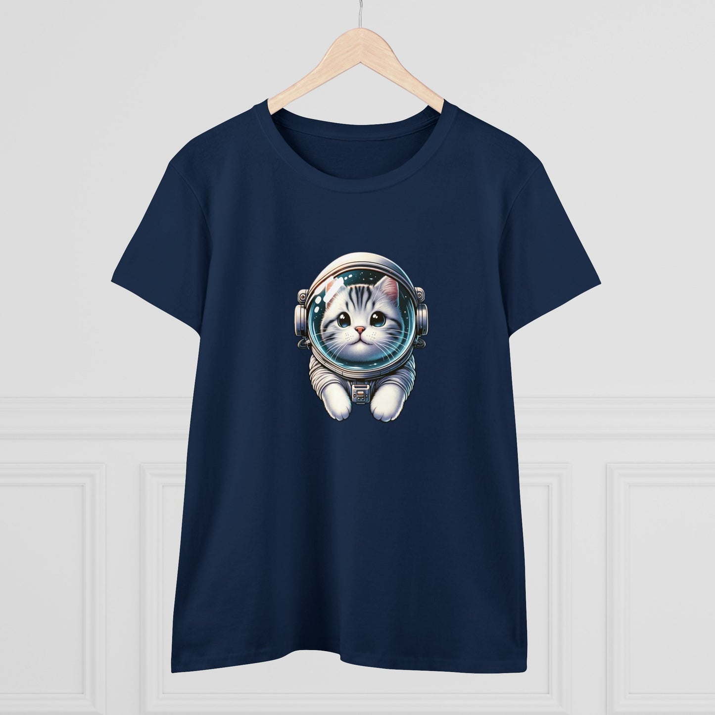 Space Cat, Gray Tiger Kitty, Women's Midweight Cotton Tee