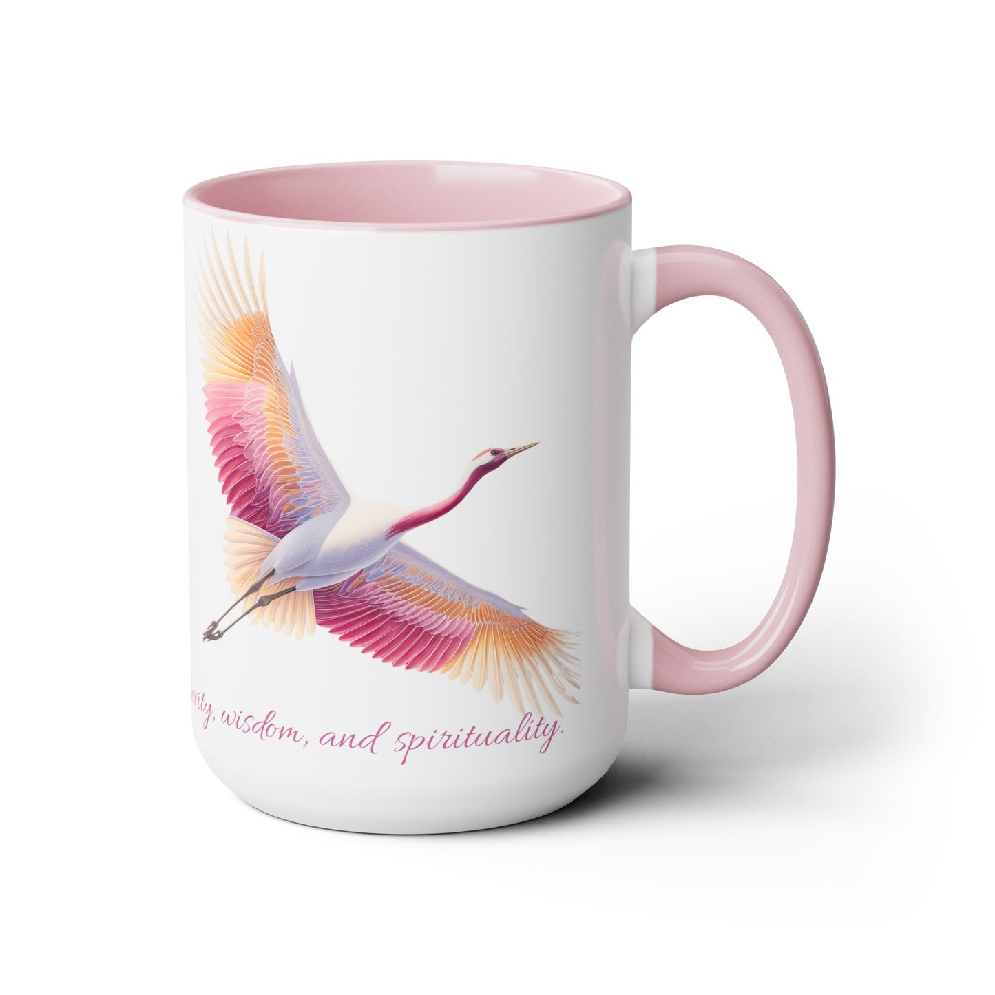 Two-Tone Coffee Mugs, 15oz Crane in pink white and gold