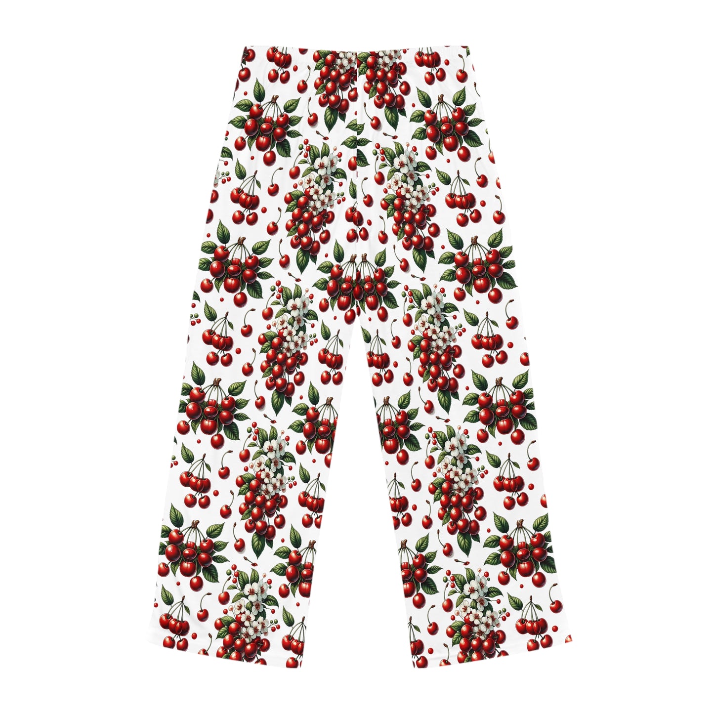 Women's Pajama Pants (AOP)Red Cherries and White Blossoms