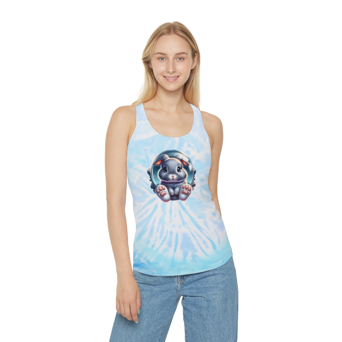 Tie Dye Racerback Tank Top w/Gray Space Bunny