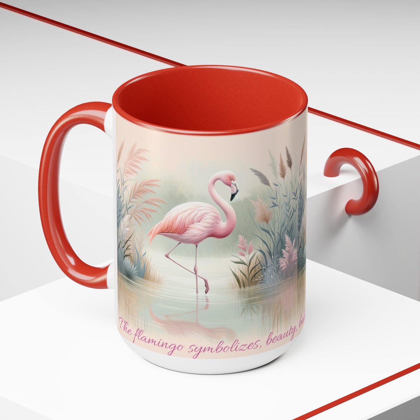 Two-Tone Coffee Mugs, 15oz Pink Flamingo