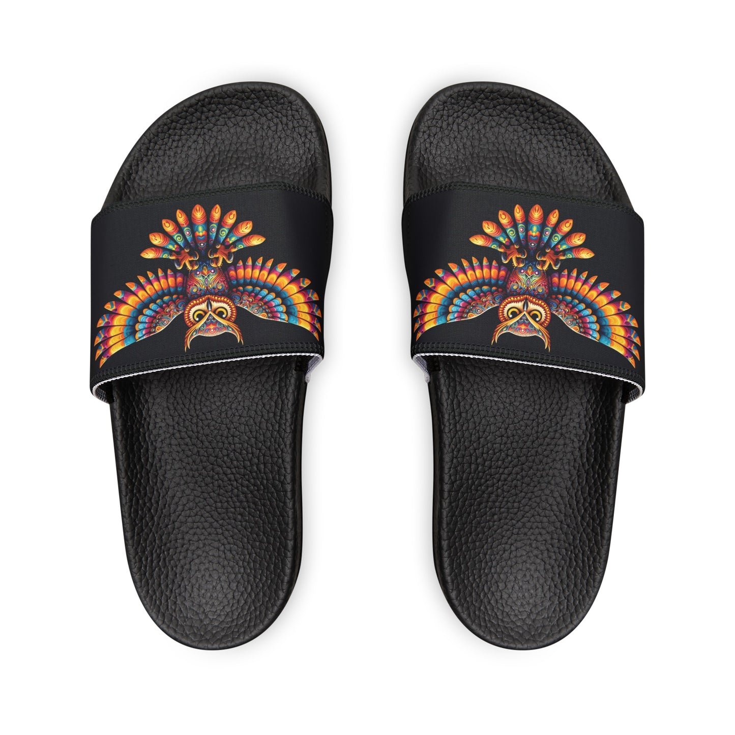 Men's PU Slide Sandals Alebrije Owl on black