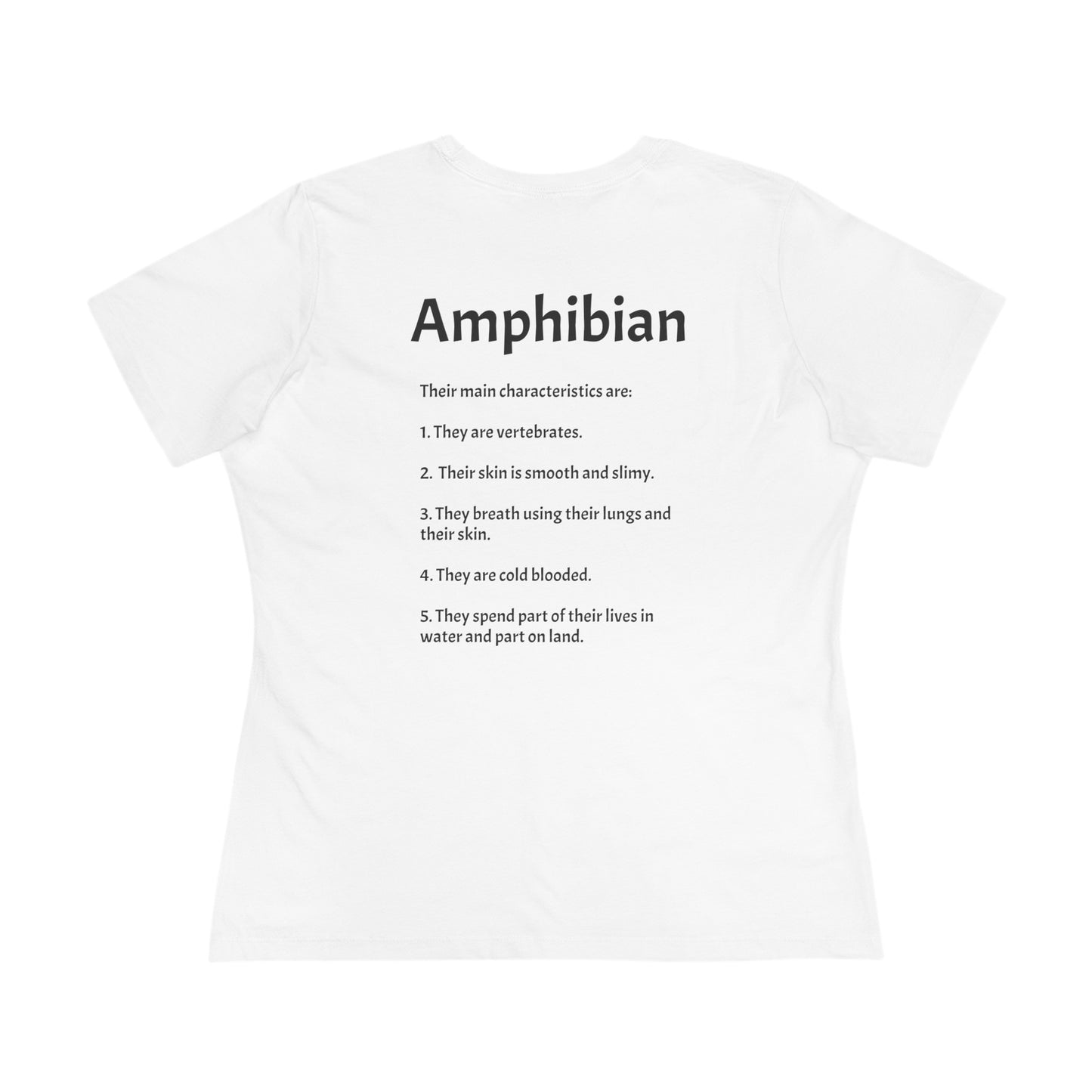 Women's Cotton Tee w/ Tree Frog. I'm just cute. "Amphibian" on back.