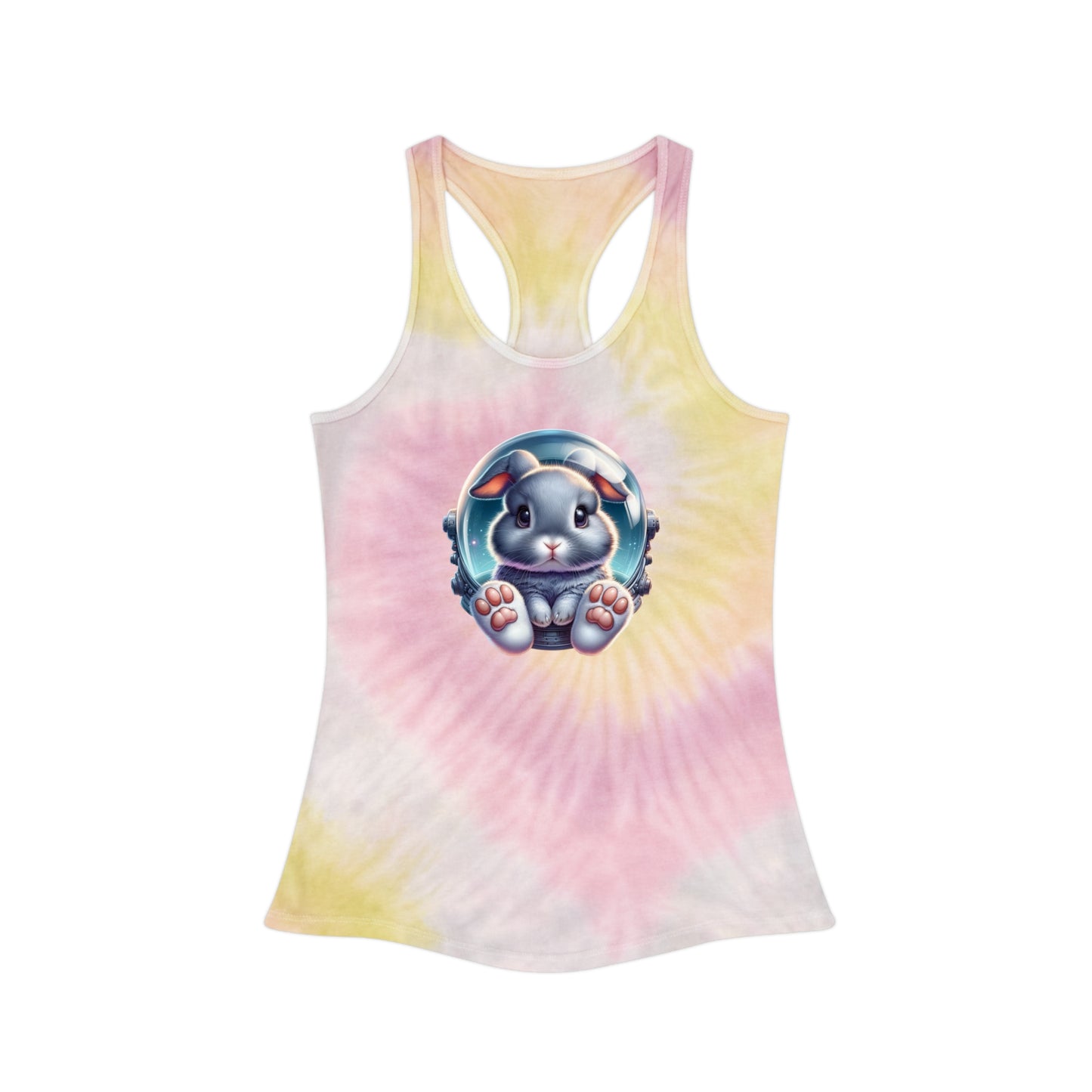 Tie Dye Racerback Tank Top w/Gray Space Bunny