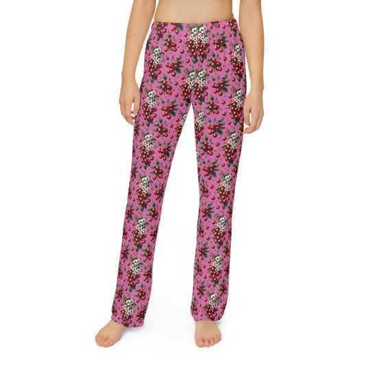 Kids Pajama Pants (AOP) Red Cherries w/ Pink BG