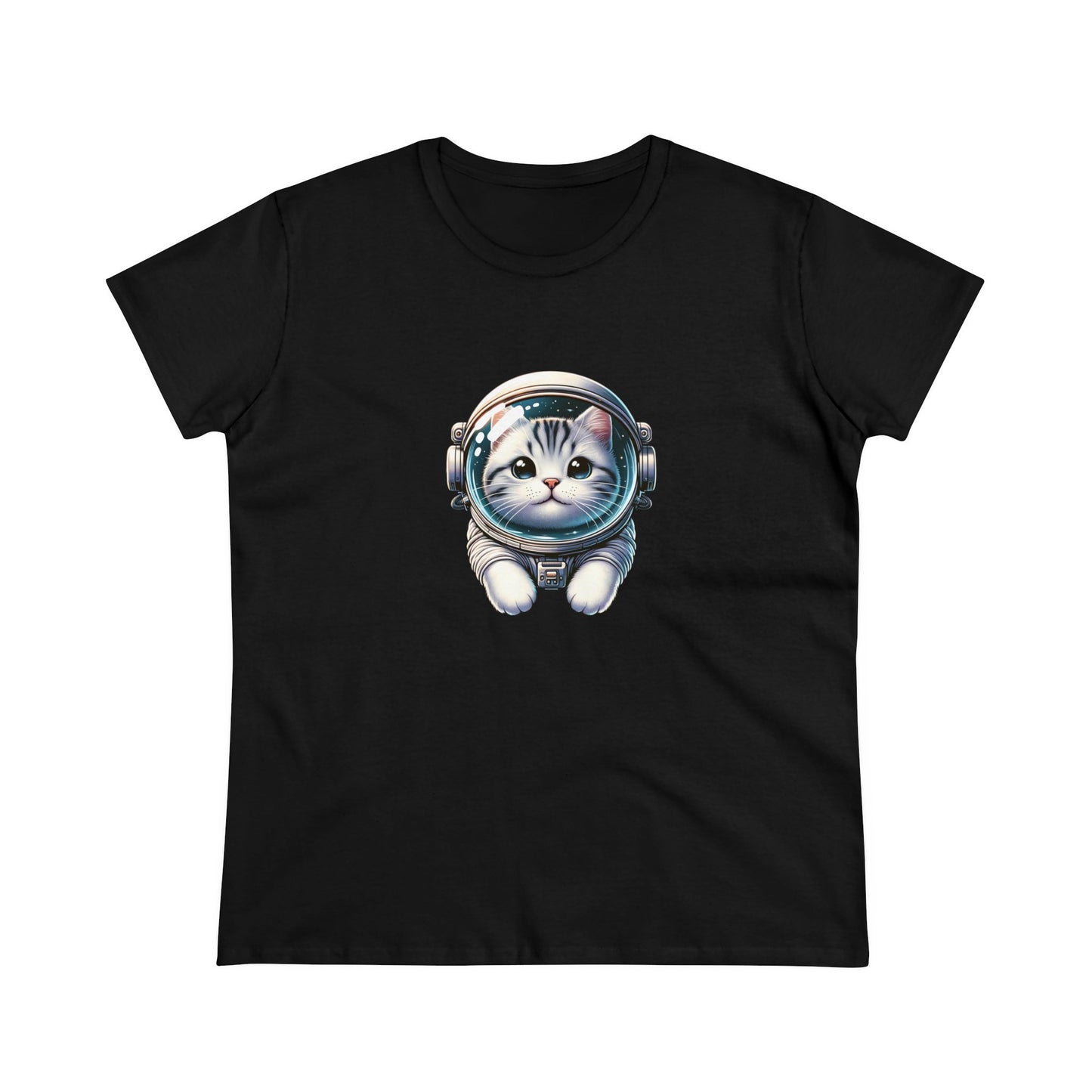 Space Cat, Gray Tiger Kitty, Women's Midweight Cotton Tee