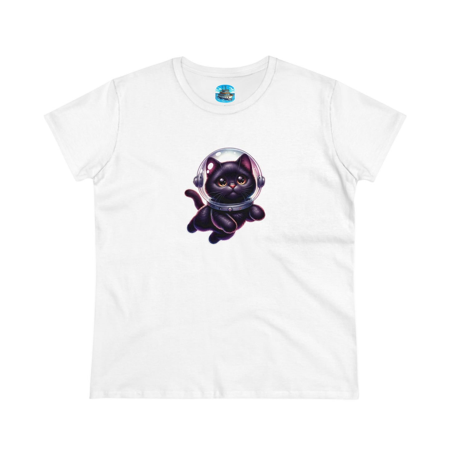 Women's Midweight Cotton Tee Space Cat, Black Cat