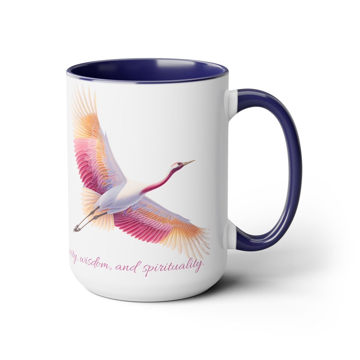 Two-Tone Coffee Mugs, 15oz Crane in pink white and gold