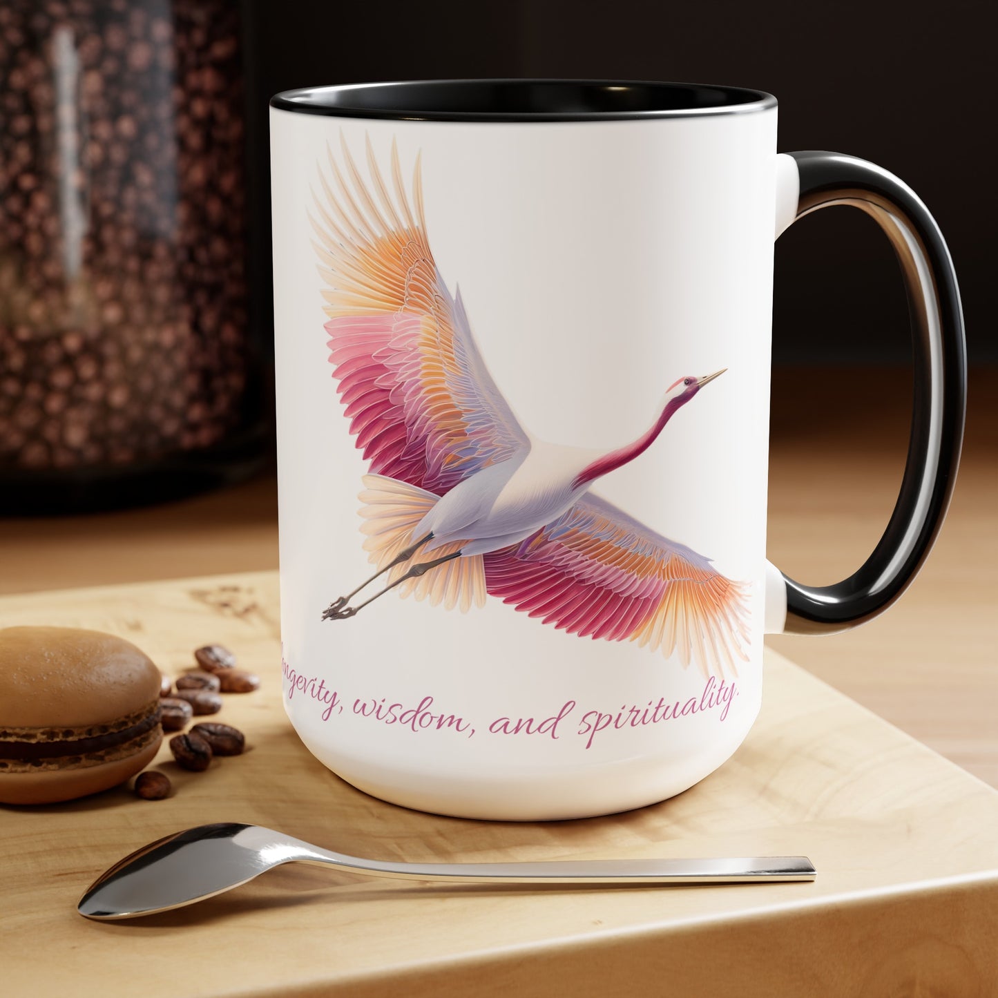 Two-Tone Coffee Mugs, 15oz Crane in pink white and gold