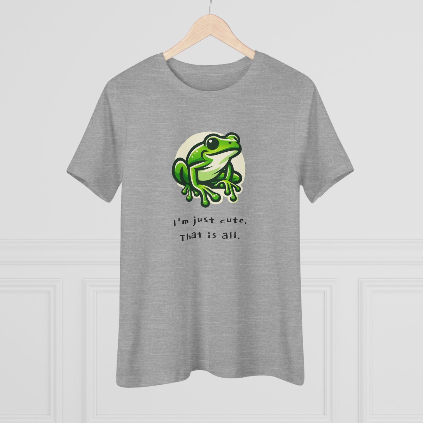 Women's Cotton Tee w/ Tree Frog. I'm just cute. "Amphibian" on back.