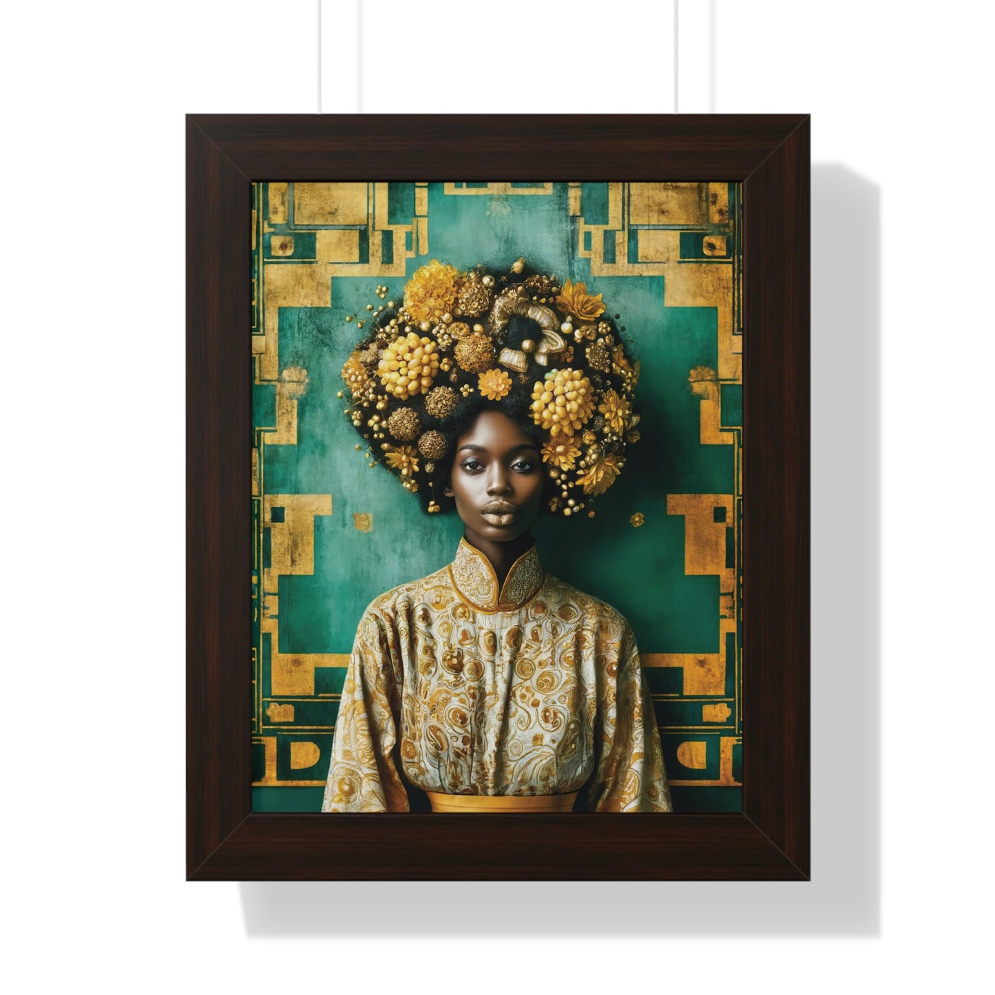 Framed Vertical Poster Peaceful African Woman with Yellow Flowers