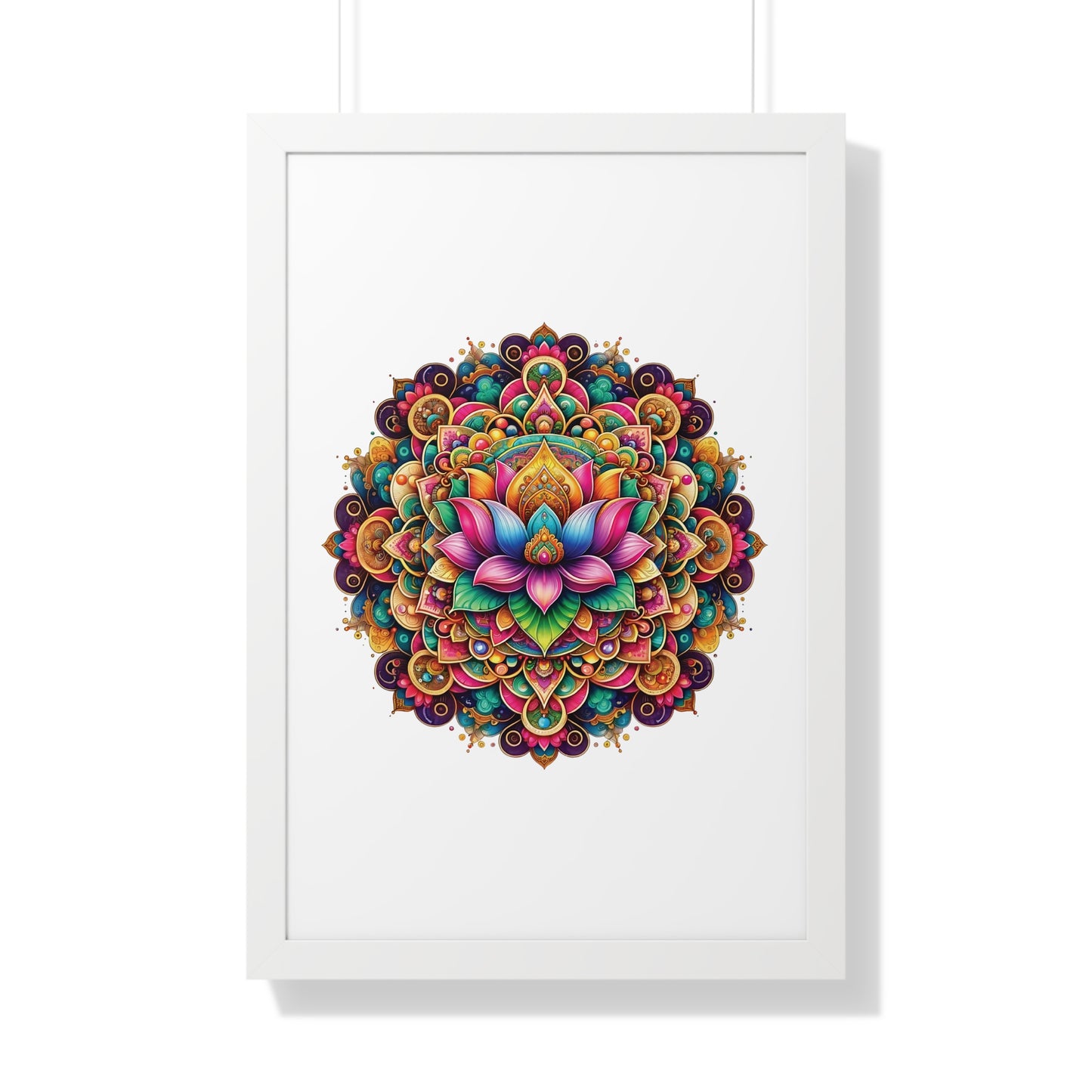 Framed Vertical Poster Lotus Mandala on white bg