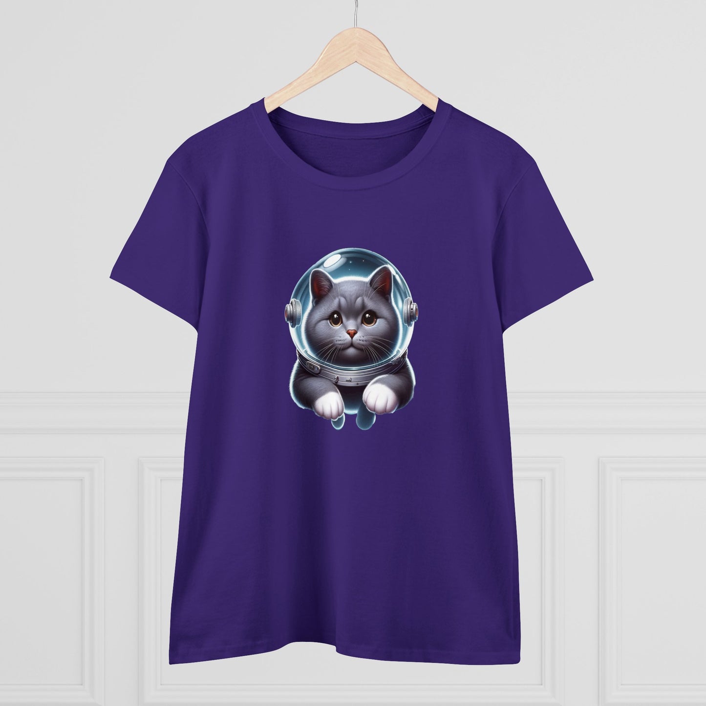 Space Cat, Gray Kitty, Women's Midweight Cotton Tee