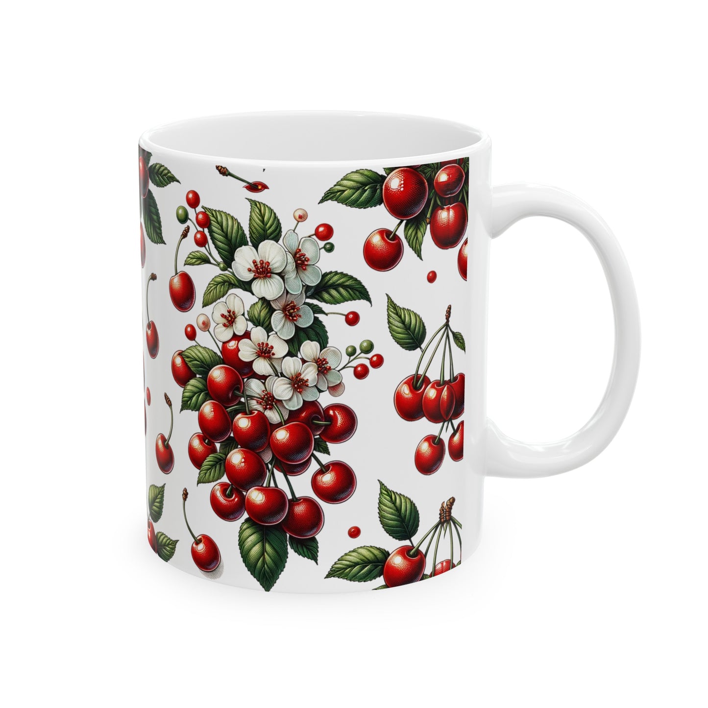 Ceramic Mug 11oz Red Cherries and Blossoms