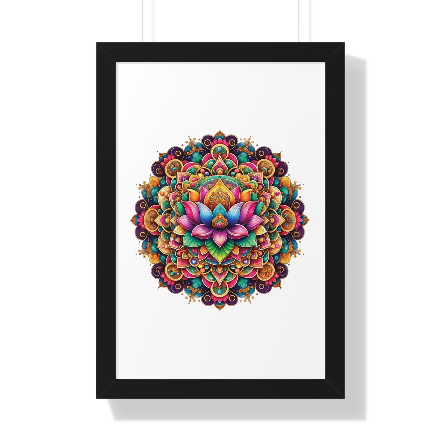 Framed Vertical Poster Lotus Mandala on white bg