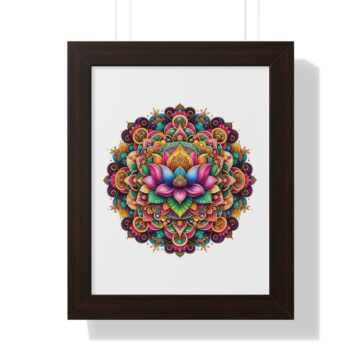 Framed Vertical Poster Lotus Mandala on white bg