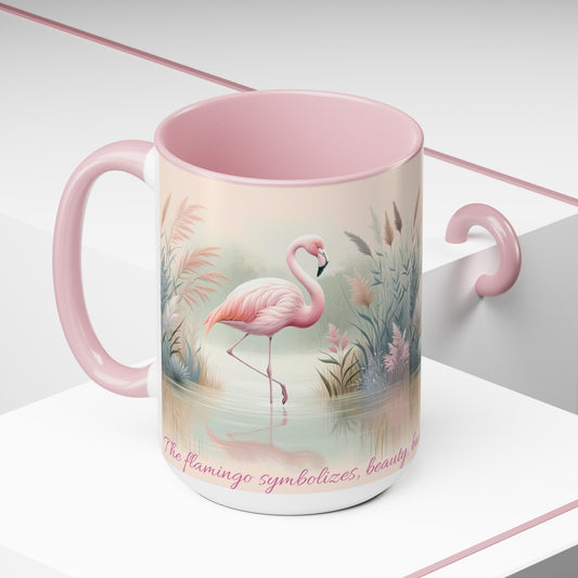 Two-Tone Coffee Mugs, 15oz Pink Flamingo