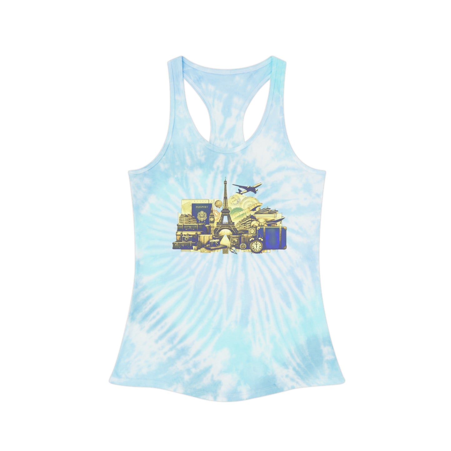 Tie Dye Racerback Tank Top w/Paris Travel Collage