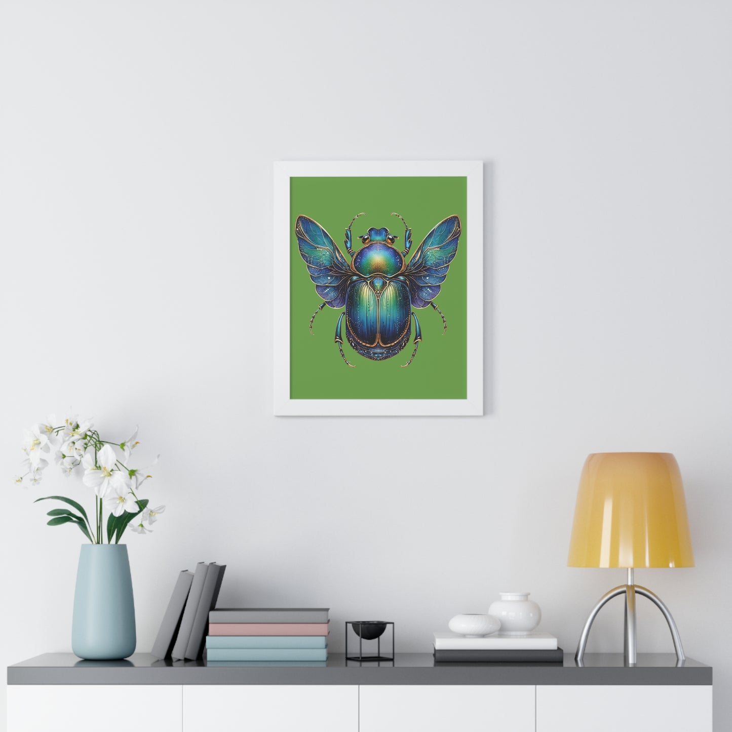 Framed Vertical Poster Scarab on Bright Green