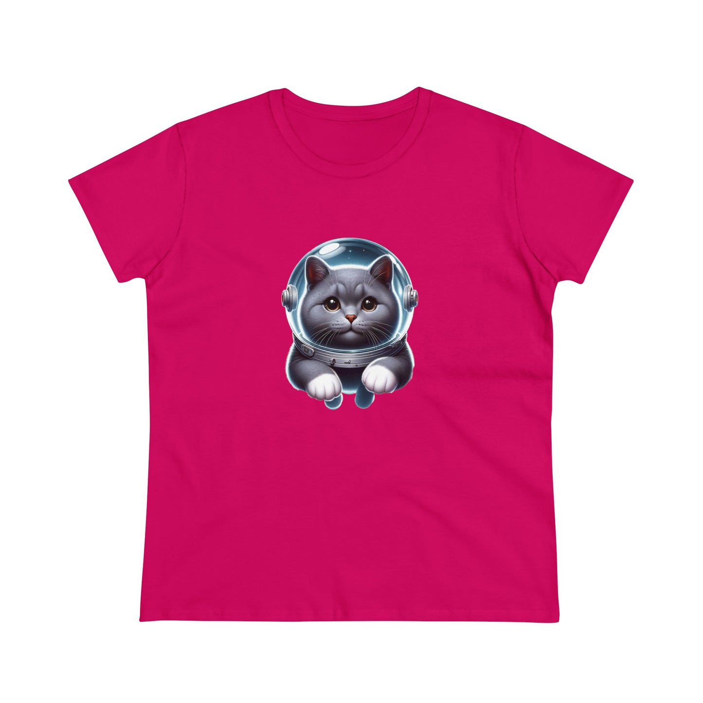 Space Cat, Gray Kitty, Women's Midweight Cotton Tee