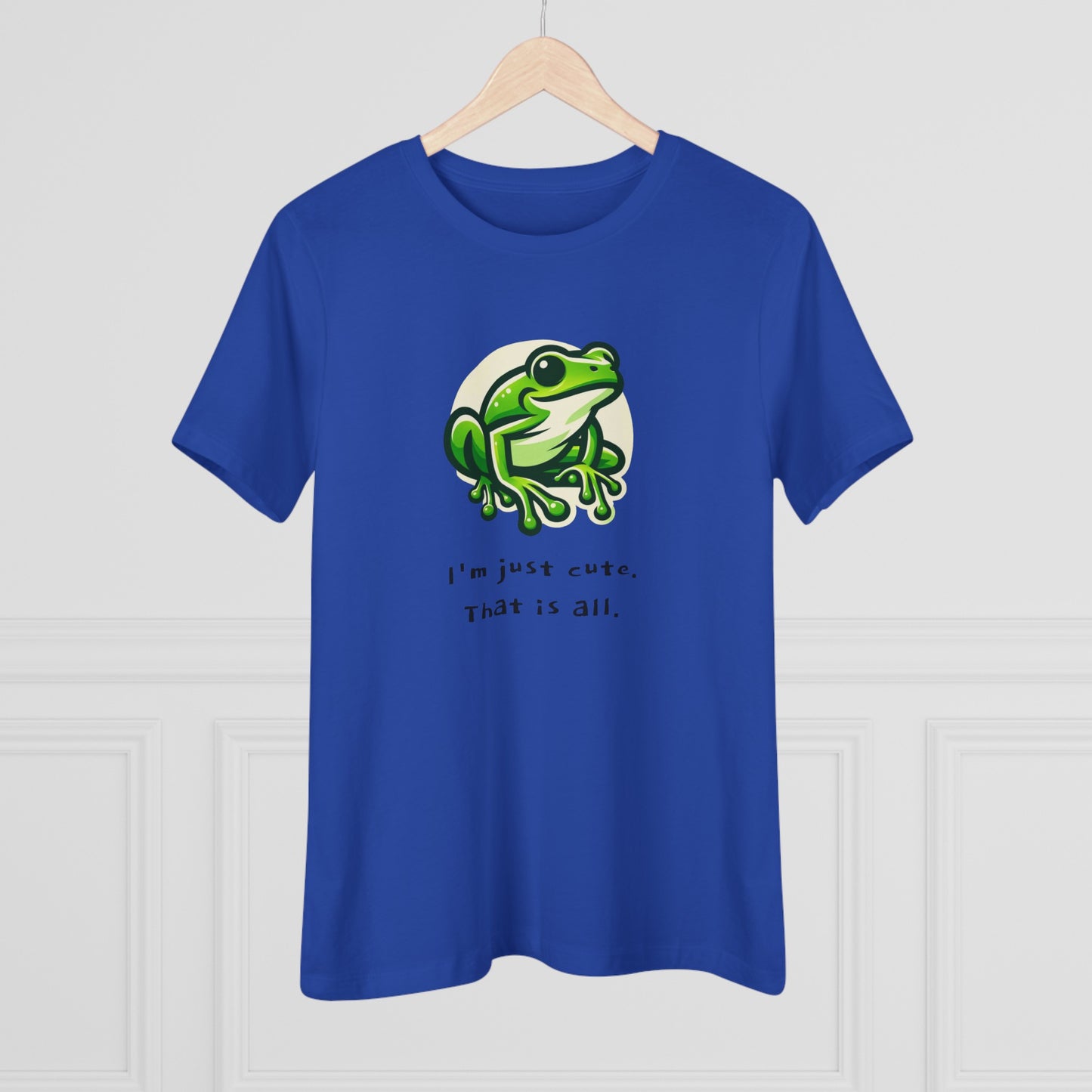 Women's Cotton Tee w/ Tree Frog. I'm just cute. "Amphibian" on back.