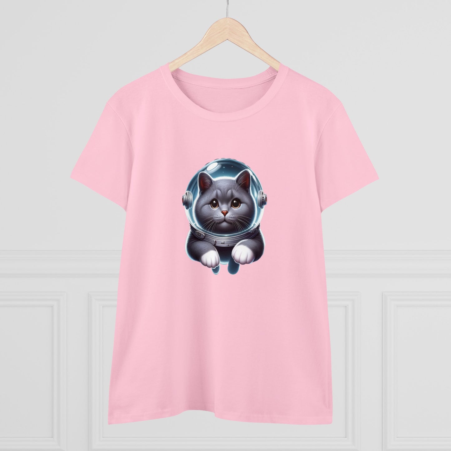 Space Cat, Gray Kitty, Women's Midweight Cotton Tee