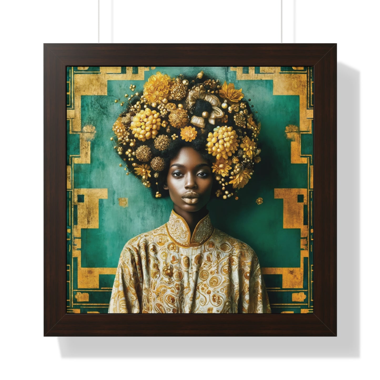 Framed Vertical Poster Peaceful African Woman with Yellow Flowers