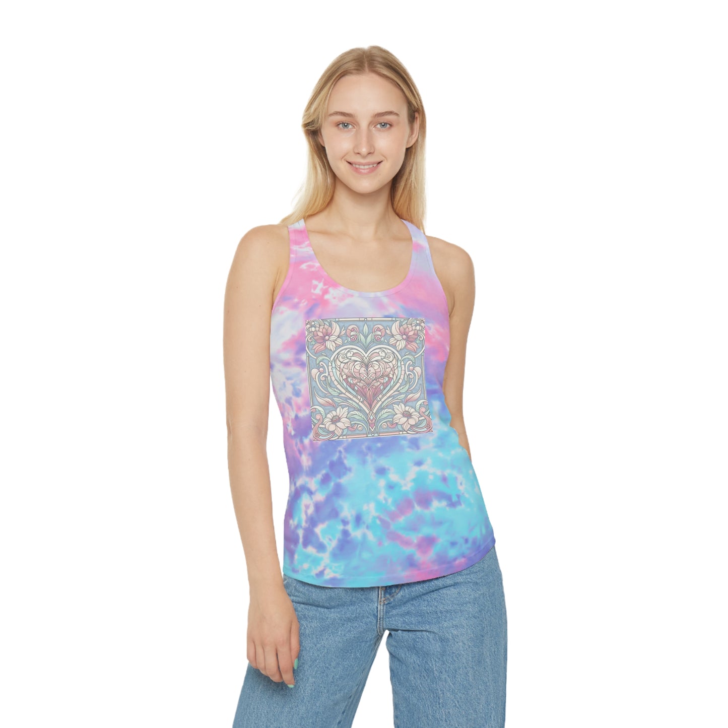 Tie Dye Racerback Tank Top w/Faded Heart