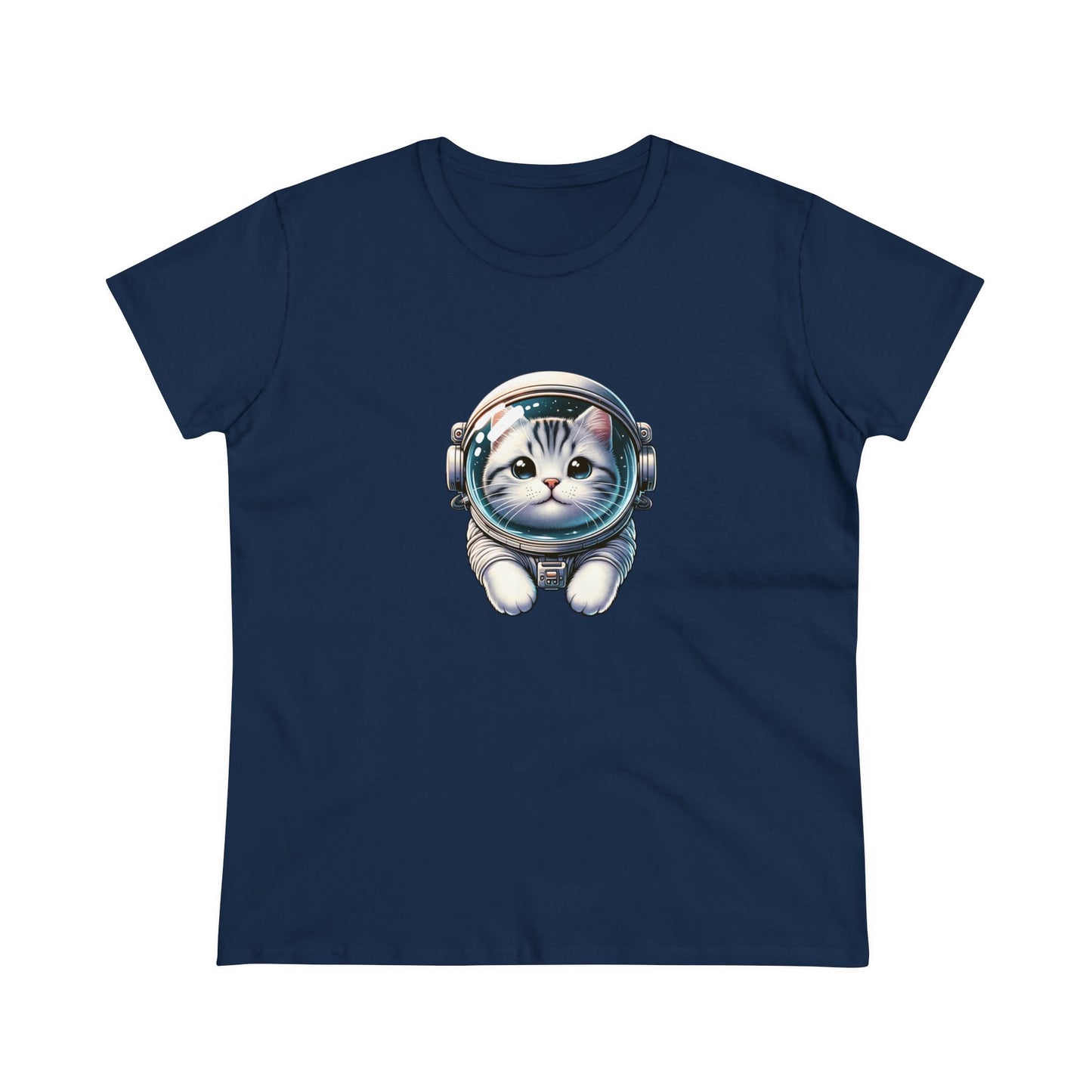 Space Cat, Gray Tiger Kitty, Women's Midweight Cotton Tee