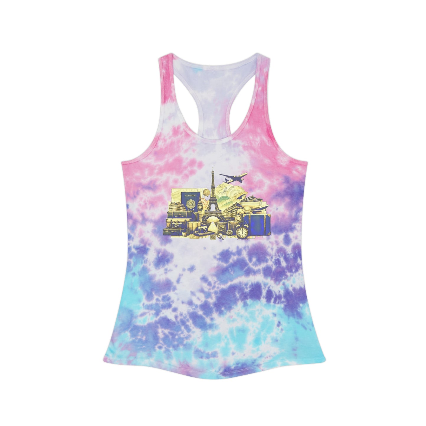 Tie Dye Racerback Tank Top w/Paris Travel Collage