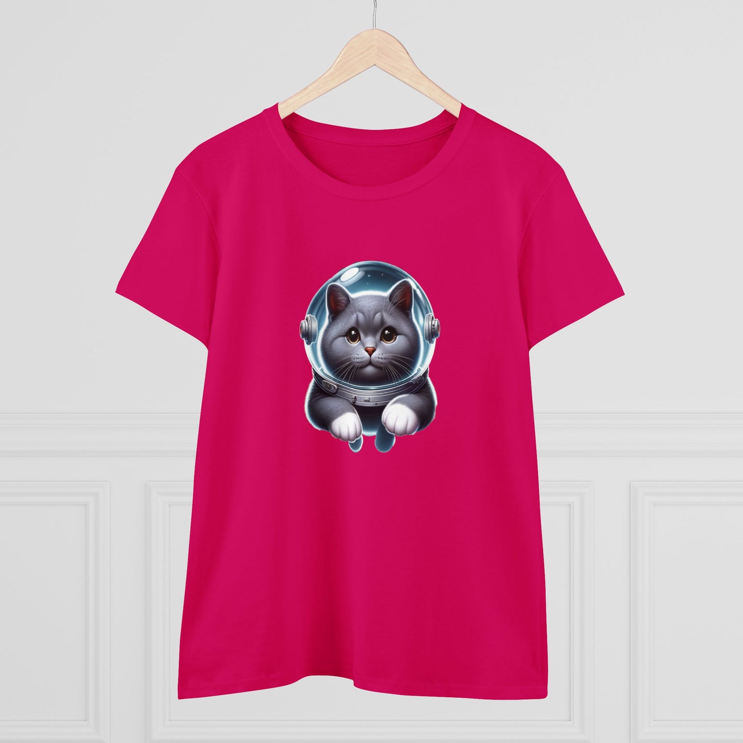 Space Cat, Gray Kitty, Women's Midweight Cotton Tee