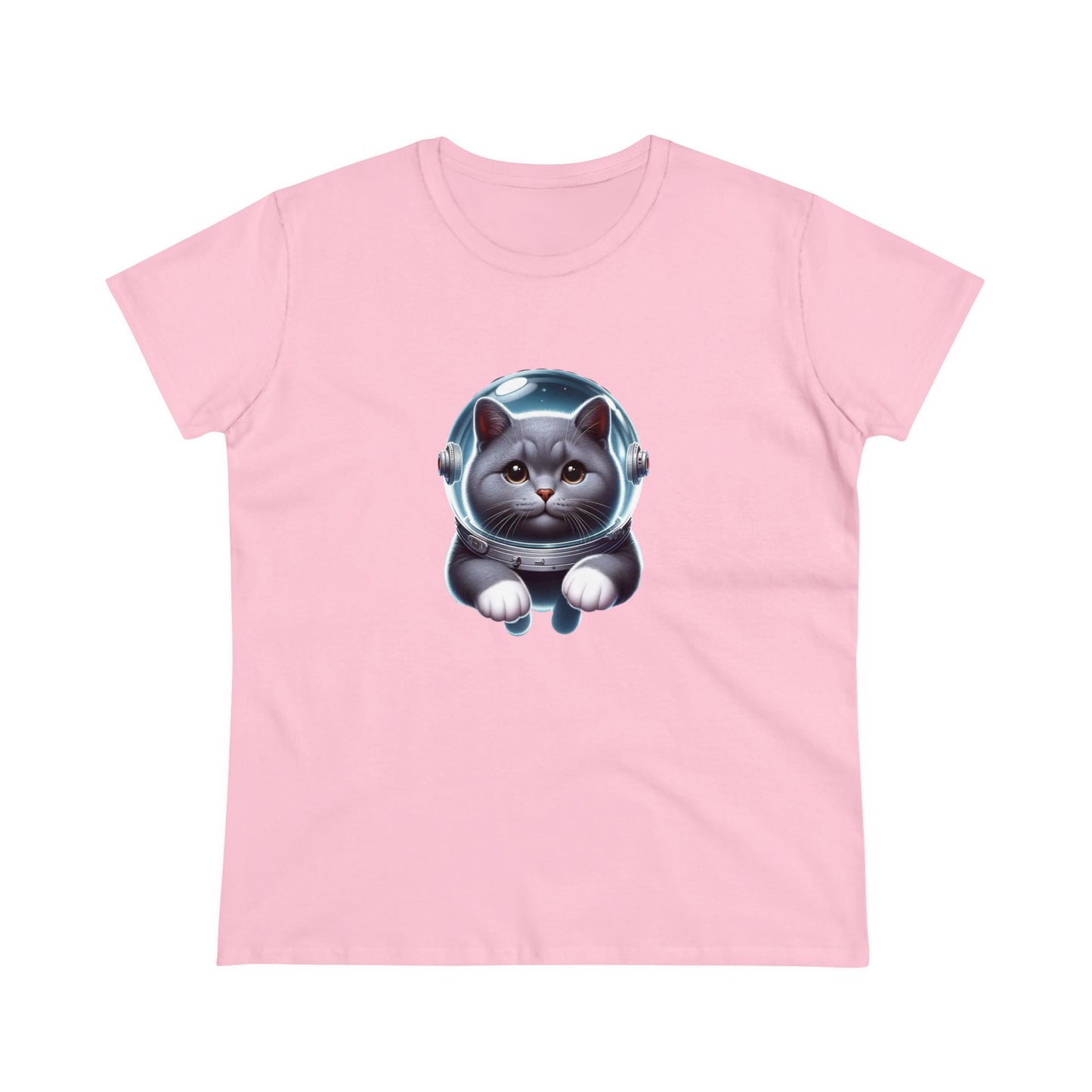 Space Cat, Gray Kitty, Women's Midweight Cotton Tee