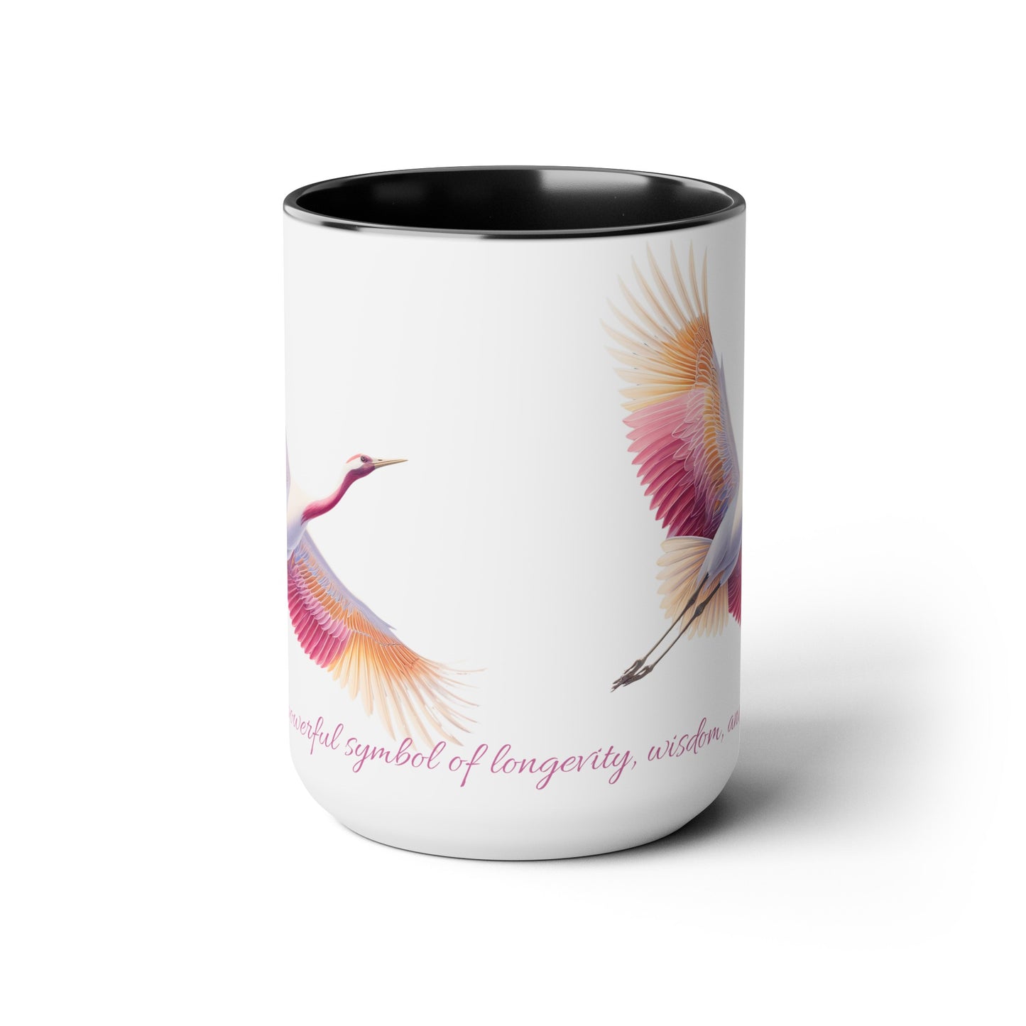 Two-Tone Coffee Mugs, 15oz Crane in pink white and gold