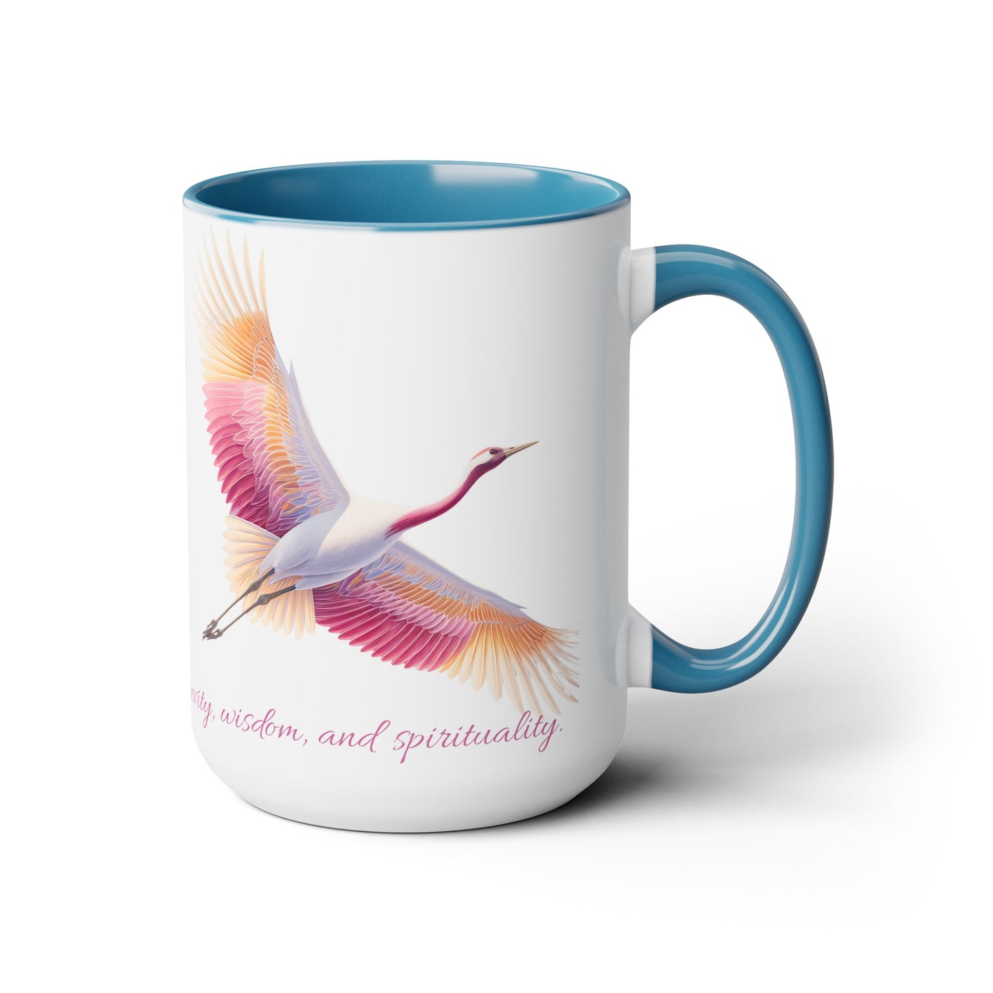 Two-Tone Coffee Mugs, 15oz Crane in pink white and gold