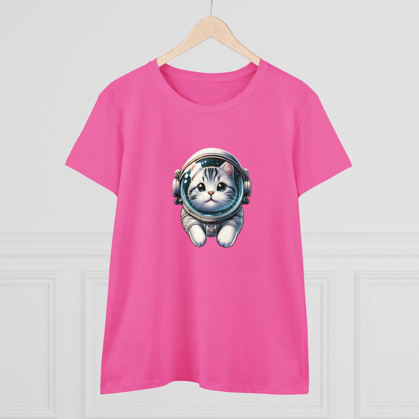 Space Cat, Gray Tiger Kitty, Women's Midweight Cotton Tee