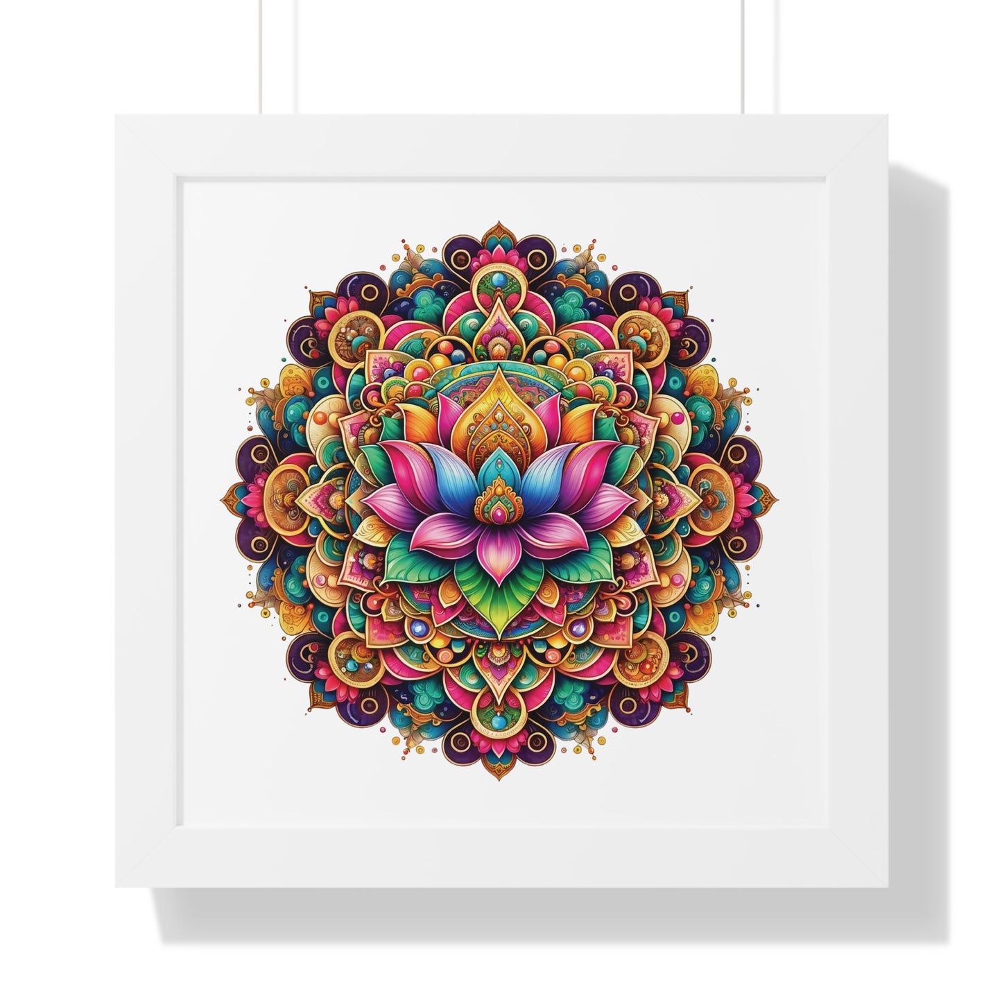 Framed Vertical Poster Lotus Mandala on white bg