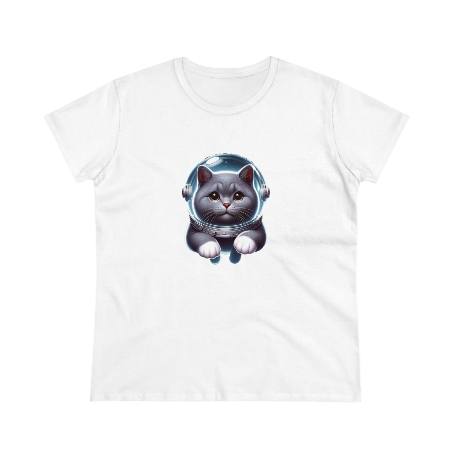 Space Cat, Gray Kitty, Women's Midweight Cotton Tee