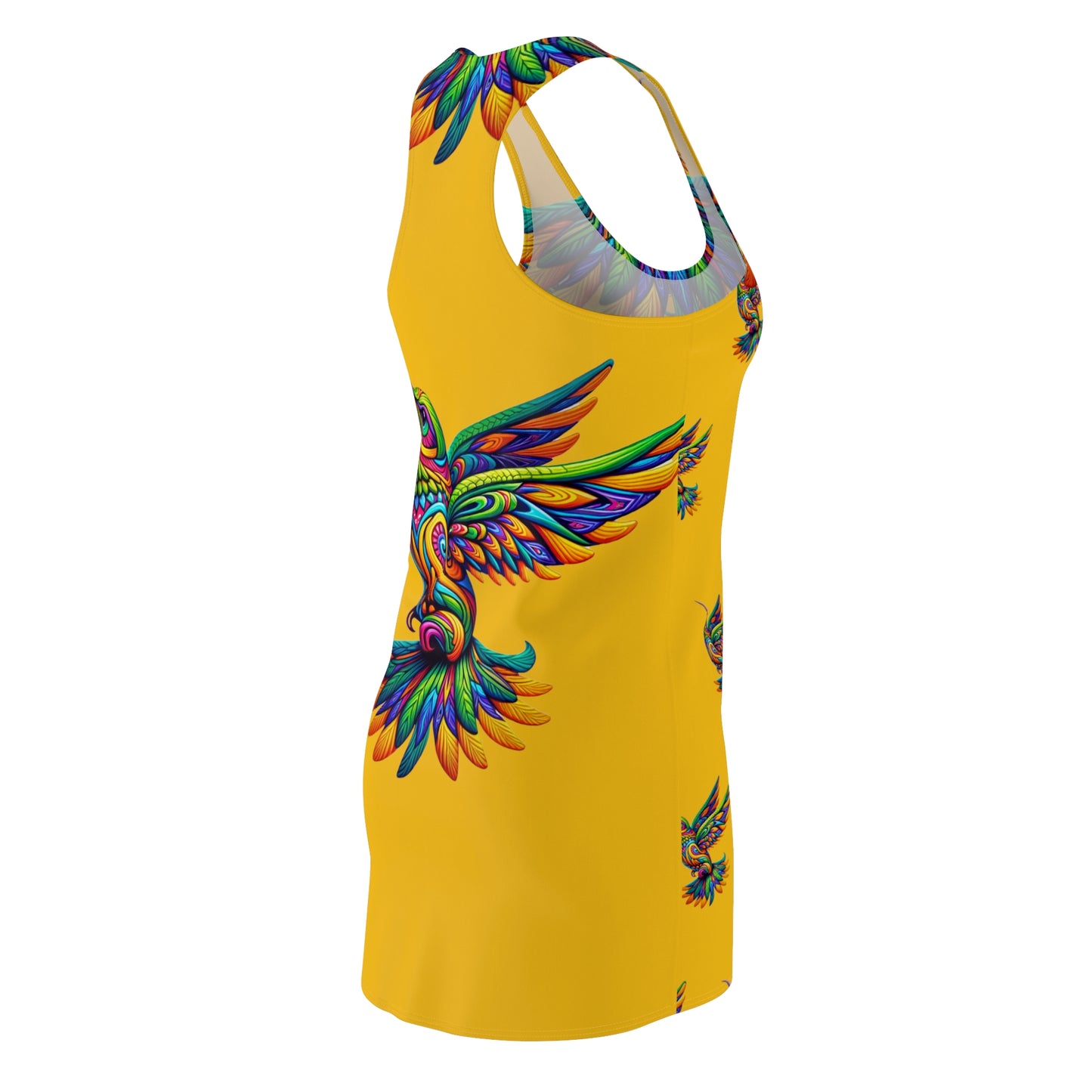 Women's Cut & Sew Racerback Dress (AOP) Hummingbirds on Yellow