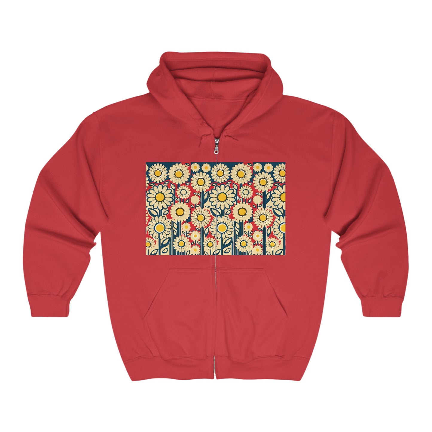 Unisex Heavy Blend™ Full Zip Hooded Sweatshirt Patriotic Daisies on back in 6 colors