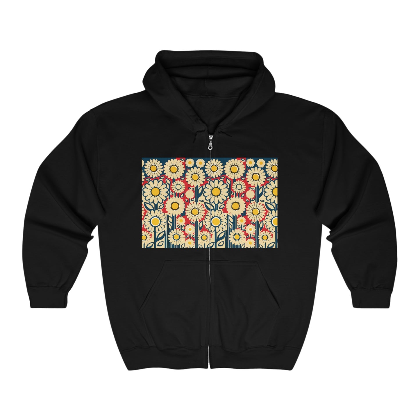 Unisex Heavy Blend™ Full Zip Hooded Sweatshirt Patriotic Daisies on back in 6 colors