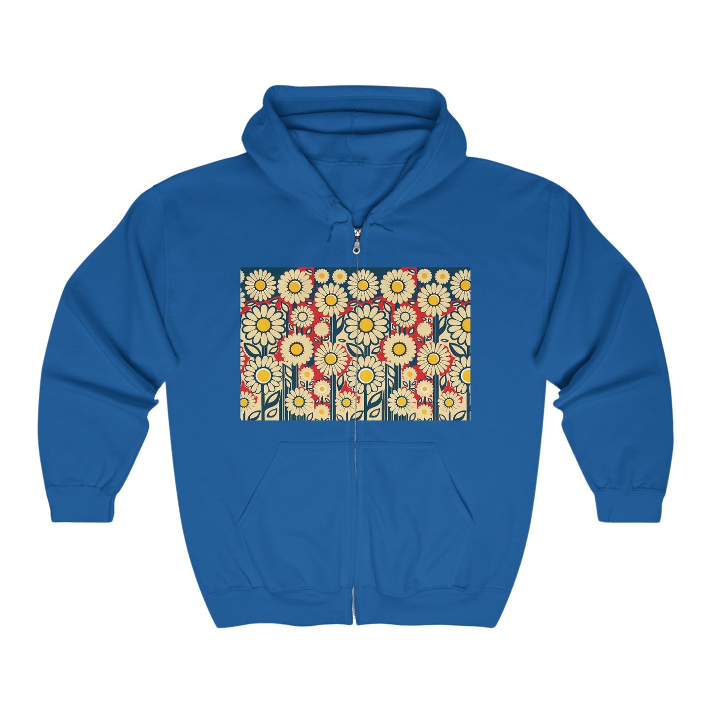 Unisex Heavy Blend™ Full Zip Hooded Sweatshirt Patriotic Daisies on back in 6 colors