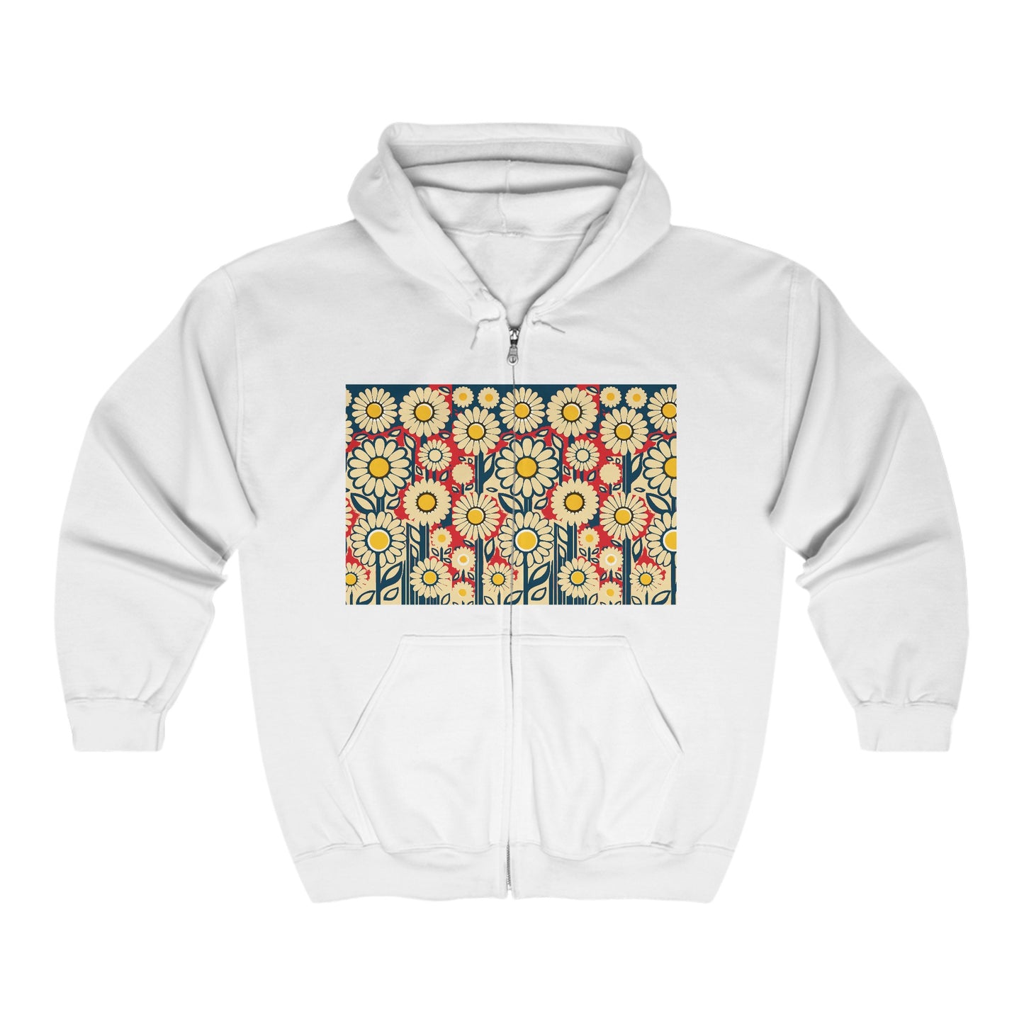 Unisex Heavy Blend™ Full Zip Hooded Sweatshirt Patriotic Daisies on back in 6 colors